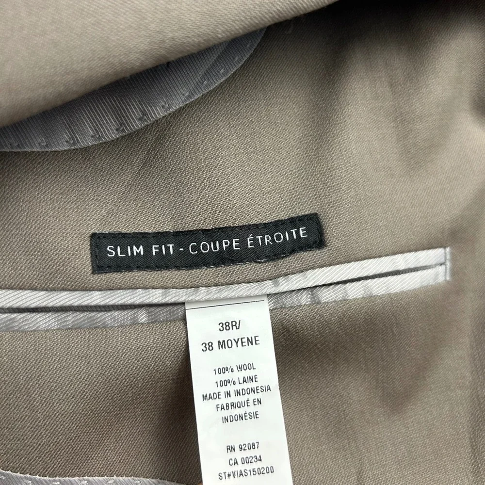 Saks Fifth Avenue Mens 38R Slim Fit 100% Wool Blazer Tan Khaki Sport Coat